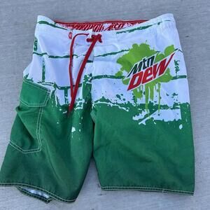 Mountain Dew Boards Shorts Swim Trunks Green 34 Beach Surf MTN Mens Bathing Suit